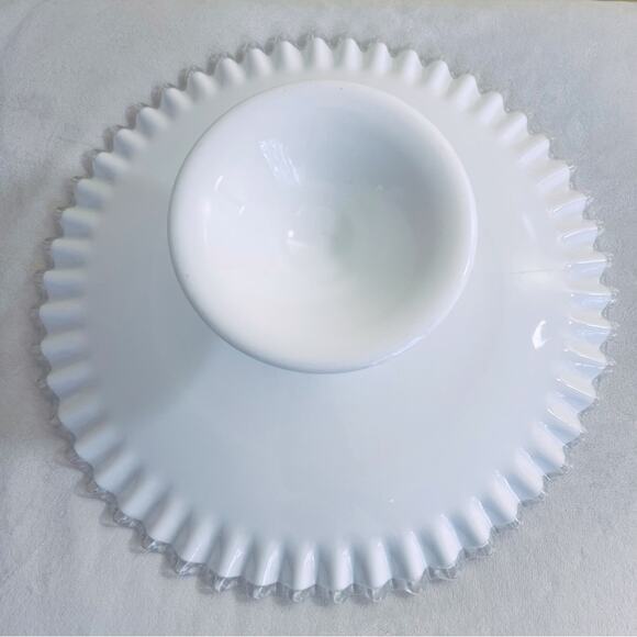 Vtg Fenton Silver Crest Ruffled Milk Glass Pedestal Cake Stand Plate Scalloped - Picture 8 of 15